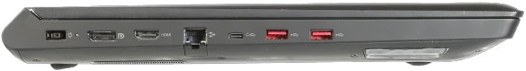 Lewa strona: gniazdo zasilania, DisplayPort, HDMI, RJ-45, USB typu C, 2 × USB 3.0 (USB 3.1 Gen 1)