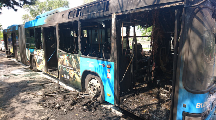 Teljesen kiégett a BKV-busz / Fotó: Blikk