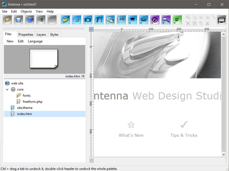 Główne okno programu do tworzenia stron WWW - Antenna Web Design Studio