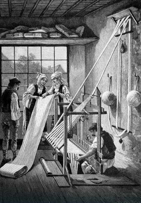 Žene u tkačnici, Srbija, sredina 19. veka