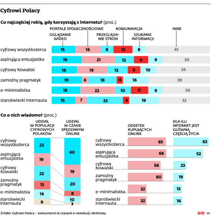 Statystycznie każdy spędza w sieci już sześć godzin dziennie, 90 proc. korzysta z WiFi w domu, to jednak – jak wynika z najnowszego raportu „Cyfrowi Polacy – konsumenci w czasach e-rewolucji” wśród użytkowników internetu wyłania się kilka grup.