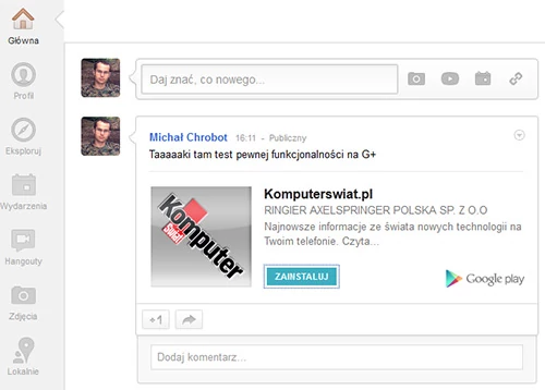 Wklejamy link do aplikacji w wiadomości, a nasi znajomi mogą ją instalować bezpośrednio z poziomu Google+