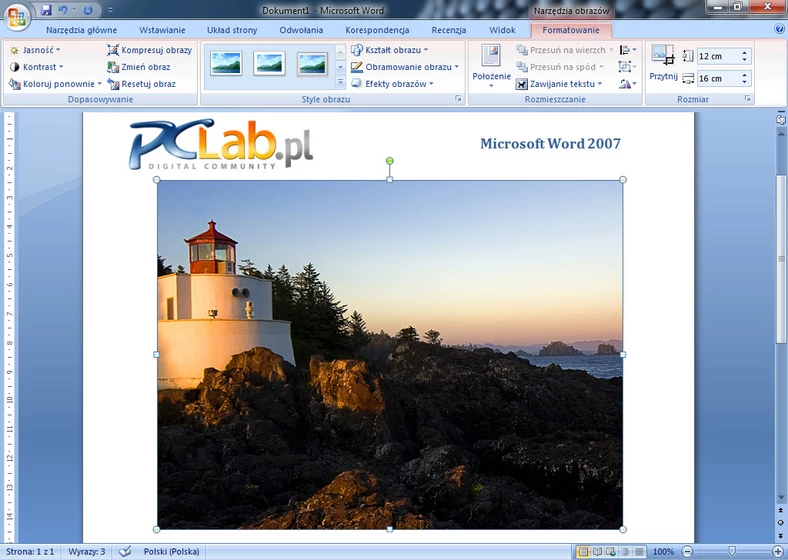 MS Word 2007 – narzędzia do formatowania obrazów (kliknij, aby powiększyć)
