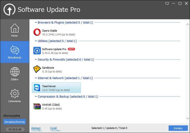 Główne okno programu do aktualizacja oprogramowania - Software Update Pro