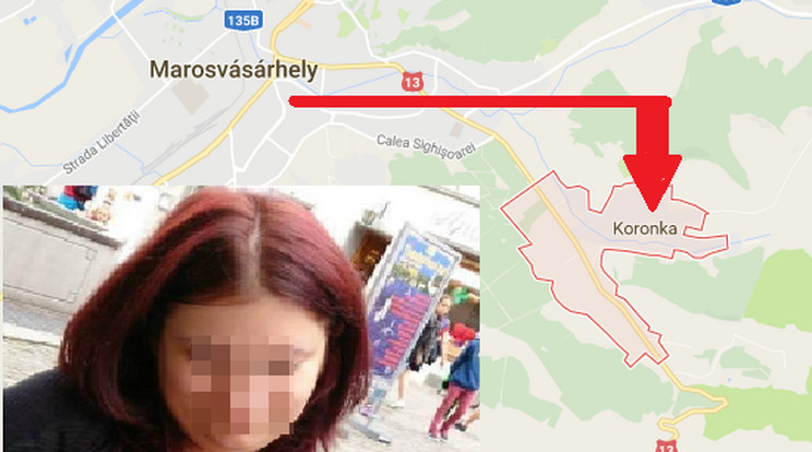 A nő Marosvásárhelyen tűnt el és a közeli faluban találták meg a holttestét /Fotó: Eltűnt emberekért Facebook, Google Maps