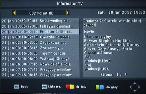 W przewodniku EPG dzień tygodnia i miesiąc w dacie przedstawiane są w języku angielskim. Jak widać, producent U-SCREENA namawia nas do nauki języków obcych