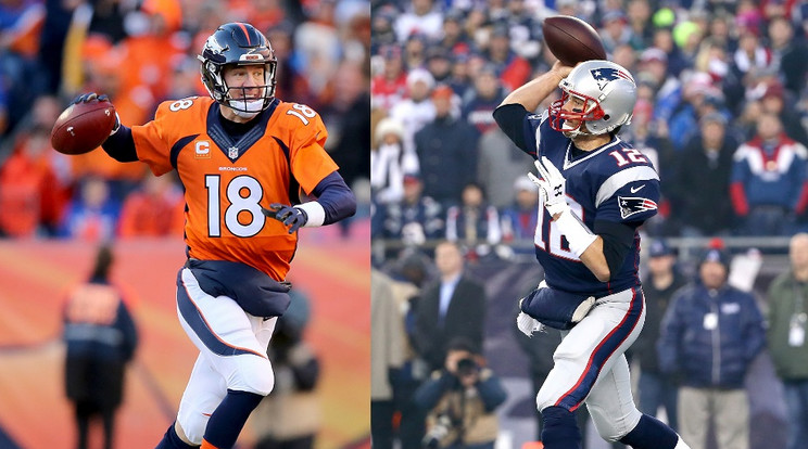 Manning és a Denver Broncos győzni szeretne Brady csapata ellen, hogy bejusson a Super Bowlba. Tom Brady eddig 11-szer
győzte le Manninget és
aktuális
együttesét / Fotó: Europress-Getty images