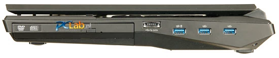 Prawa strona: napęd optyczny, „kombo” eSATA/USB 2.0, trzy porty USB 3.0
