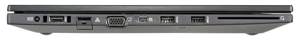 Lewa strona: gniazdo zasilacza, USB 3.0, RJ-45, D-sub, mini-DisplayPort, 2 × USB 3.0, SmartCard