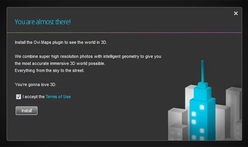 Żadna z testowanych przeglądarek nie miała problemu z wtyczką niezbędną do działania usługi Ovi Mapy 3D, mimo że to dopiero faza beta