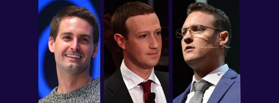 Na liście Forbes 400 znalazło się 12 miliarderów, którzy nie skończyli jeszcze 40. roku życia. Na zdj.: Evan Spiegel, Mark Zuckerberg i Trevor Milton