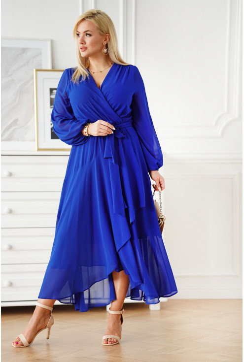 Sukienki - XL-ka Chabrowa szyfonowa sukienka maxi z kopertowym dekoltem - Anisa - XL-ka - grafika 1
