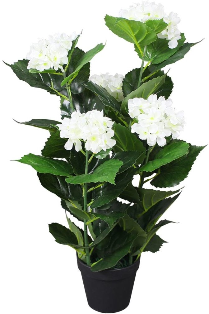 Sztuczne kwiaty - vidaXL Sztuczna hortensja z doniczką, 60 cm, kolor biały - grafika 1