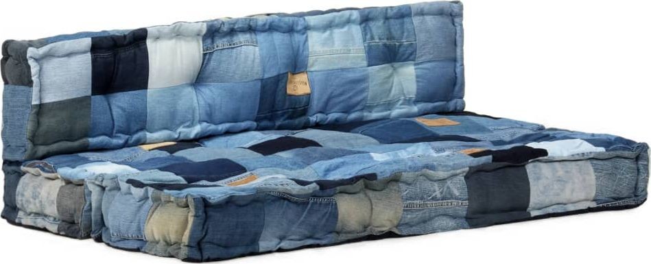 Poduszki ogrodowe - vidaXL Zestaw 2 poduszek na sofę z palet niebieski dżins patchwork 325911 - grafika 1