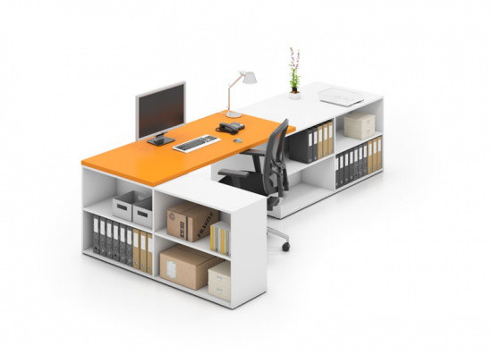 Zestawy mebli biurowych - PLAN BLOK B02, biały/pomarańczowy 611441 - grafika 1
