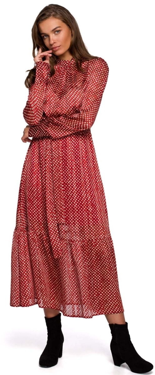 Sukienki - Style Zwiewna midi sukienka w drobne groszki - czerwona - Style - grafika 1