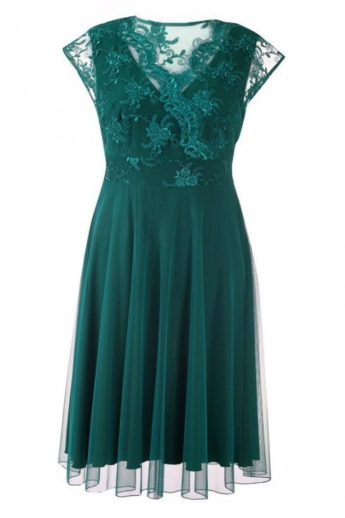 Sukienki - XL-ka Zielona wieczorowa sukienka z koronką LUCILLE - XL-ka - grafika 1