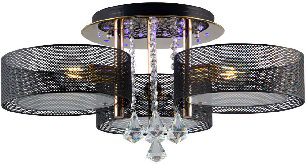 Lampy sufitowe - MLAMP Sufitowa LAMPA glamour ELMDRS8006/3 TR NET MLAMP metalowa OPRAWA crystal z pilotem złota czarna ELMDRS8006/3 TR NET - grafika 1