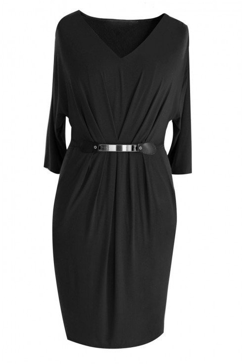 Sukienki - Luna XL-ka Czarna sukienka dzianinowa z rękawem 3/4 - XL-ka - grafika 1