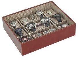 Biżuteria - akcesoria - Stackers Pudełko pojedyncze na zegarki bez pokrywy Stackers 9 komorowe karmelowe kratka 73248 - grafika 1