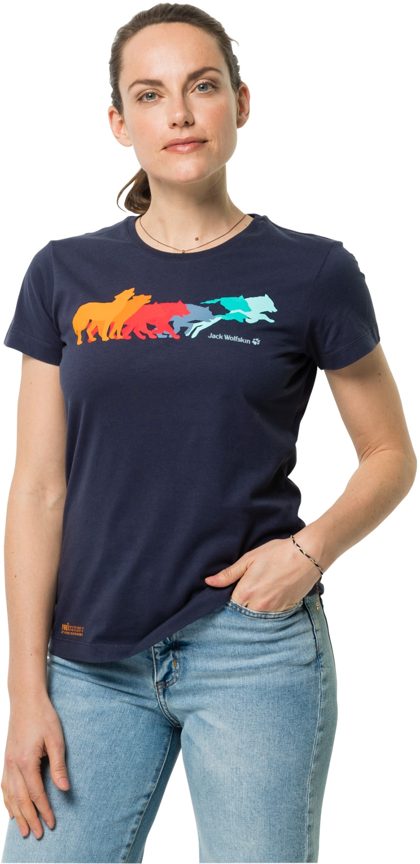 Koszule damskie - Jack Wolfskin Damska koszulka z krótkim rękawem RAINBOW WOLF T W Graphite 1808301_1388 - grafika 1