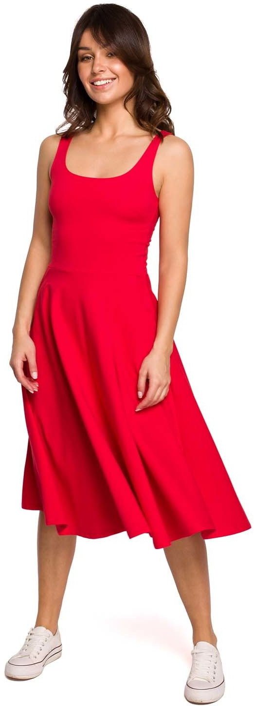 Sukienki - Moe Bawełniana Rozkloszowana Sukienka na Ramiączkach - Czerwona - - grafika 1