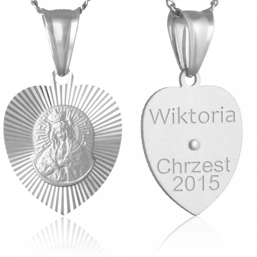 Biżuteria dla dzieci - Murrano Srebrny Medalik 925 Matka Boska Serce z Łańcuszkiem Grawer YZ-087_PAN-S-925 - grafika 1