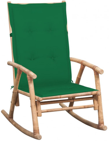 Fotele i krzesła ogrodowe - Bujany fotel bambusowy z ciemnozieloną poduszką Bamsa - grafika 1