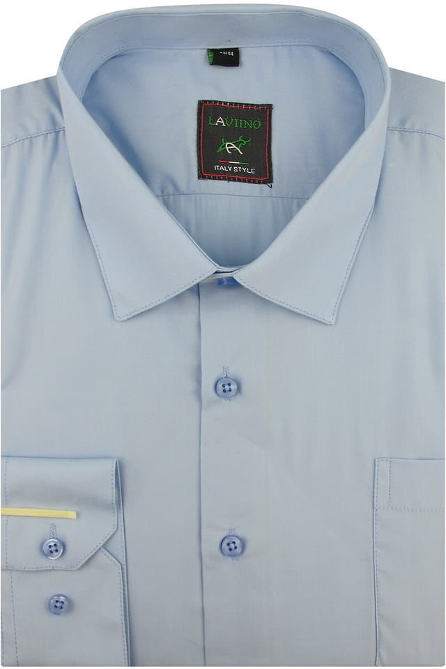 Koszule męskie - Laviino Koszula Męska Elegancka Wizytowa Biznesowa do garnituru Laviino gładka błękitna z długim rękawem w kroju REGULAR A175 Koszula A175 - grafika 1