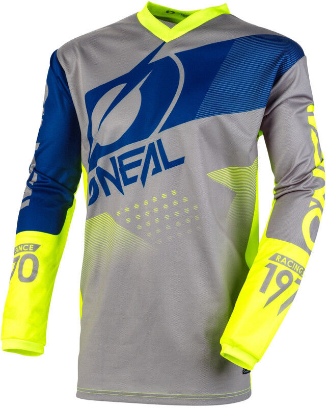 Koszulki rowerowe - O''neal O''Neal Element Koszulka rowerowa z zamkiem błyskawicznym Factor Mężczyźni, gray/blue/neon yellow XL 2020 Koszulki MTB i Downhill E001-205 - grafika 1