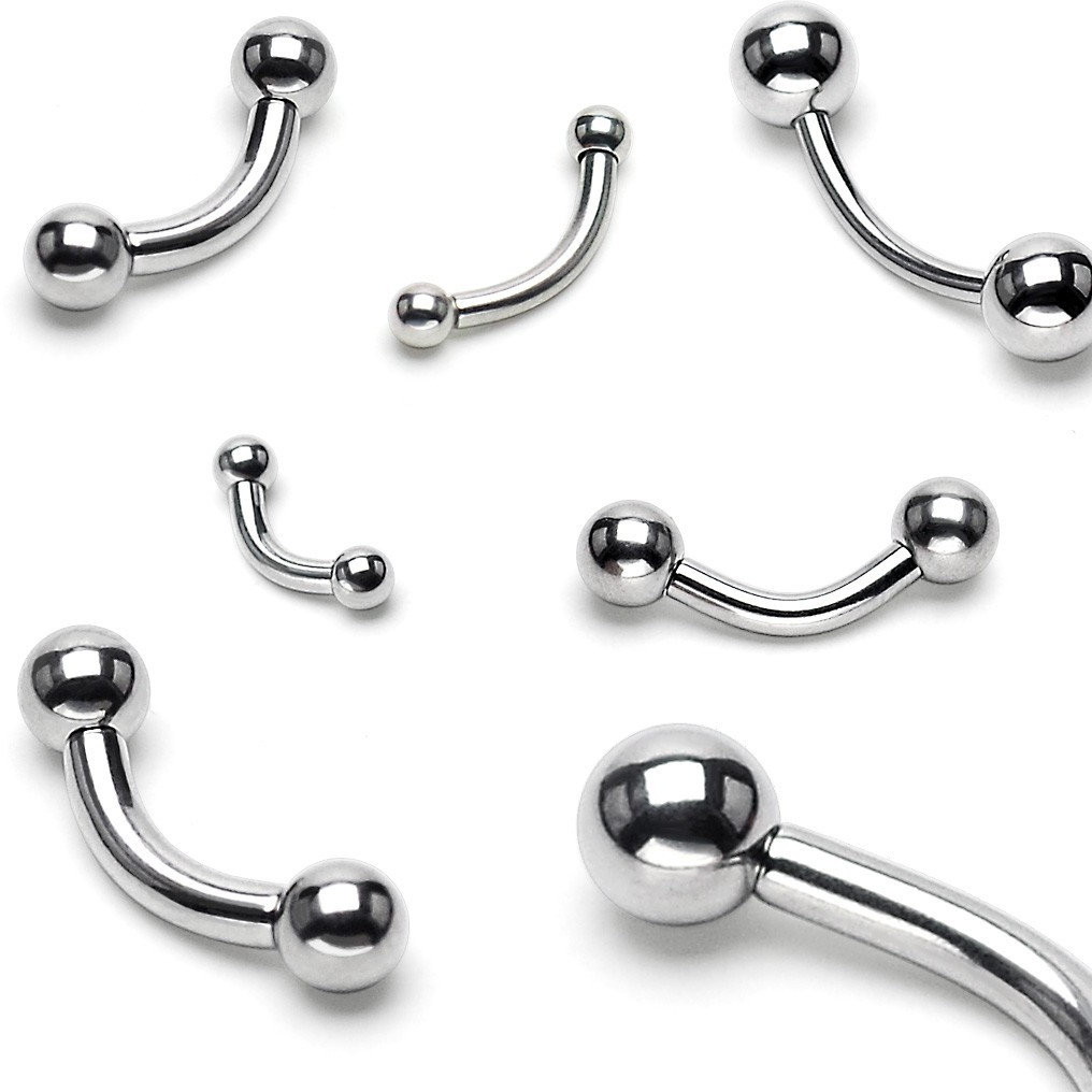 Piercing - Biżuteria e-shop Stalowy piercing do brwi z dwiema kuleczkami, srebrny kolor, 2 mm - Wymiary: 2 mm x 10 mm x 4 mm - - grafika 1