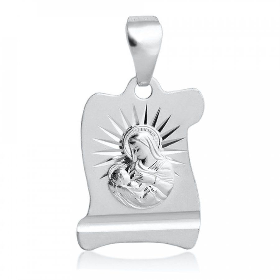 Biżuteria religijna - Murrano Srebrny Medalik 925 Matka Boska Grawer YZ-131 - grafika 1