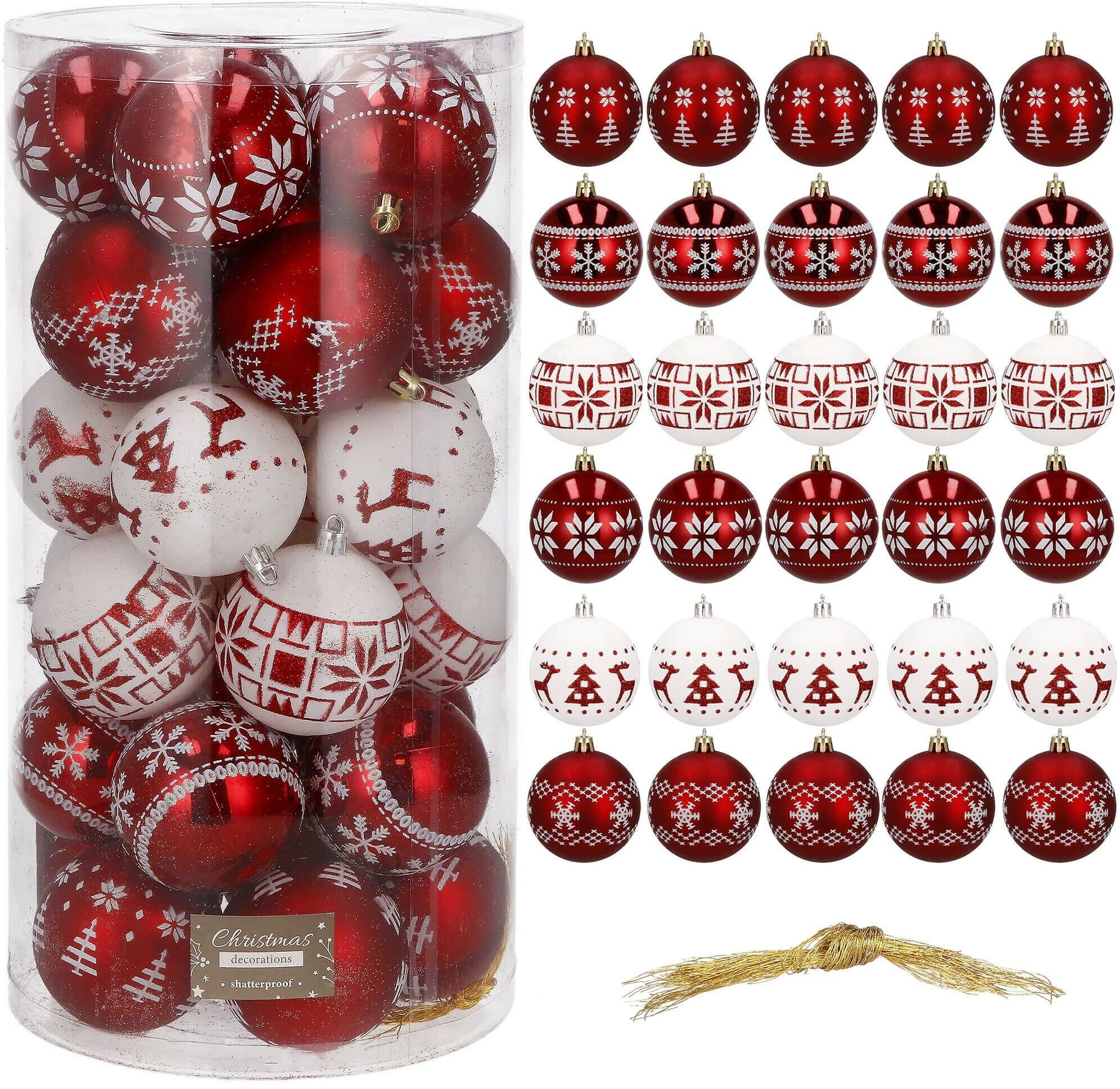 Bombki - Bombki choinkowe 30 szt. ozdoby świąteczne zestaw 7cm biało-czerwone CA0150 - grafika 1