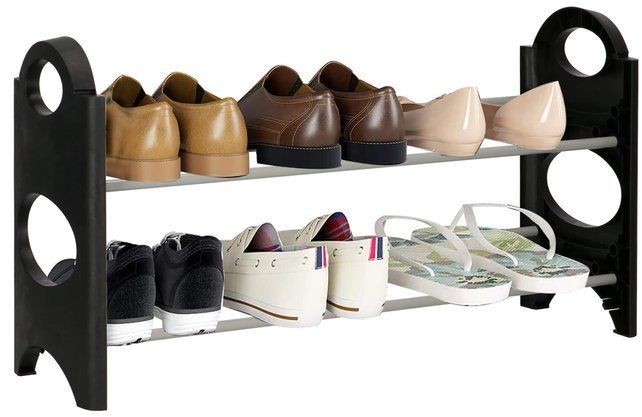 Szafki na buty - Springos Regał na buty z metalowymi 2 półkami szafka czarno-szara HA2034 - grafika 1