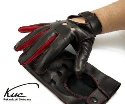 Rękawiczki - Męskie rękawiczki samochodowe, skórzane - czerwone wstawki MS-MD1-KS - grafika 1