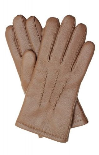 Rękawiczki - Ciepłe rękawiczki skórzane - skóra jelenia - kolor cappucino MZ-JL-CP - grafika 1