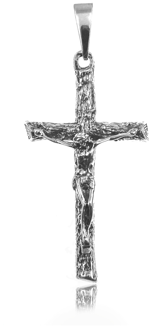 Wisiorki - Valerio.pl Elegancki oksydowany srebrny wisior duży krzyż na gruby łańcuch z wizerunkiem Chrystusa srebro 925 PT_K1005 PT_K1005 - grafika 1