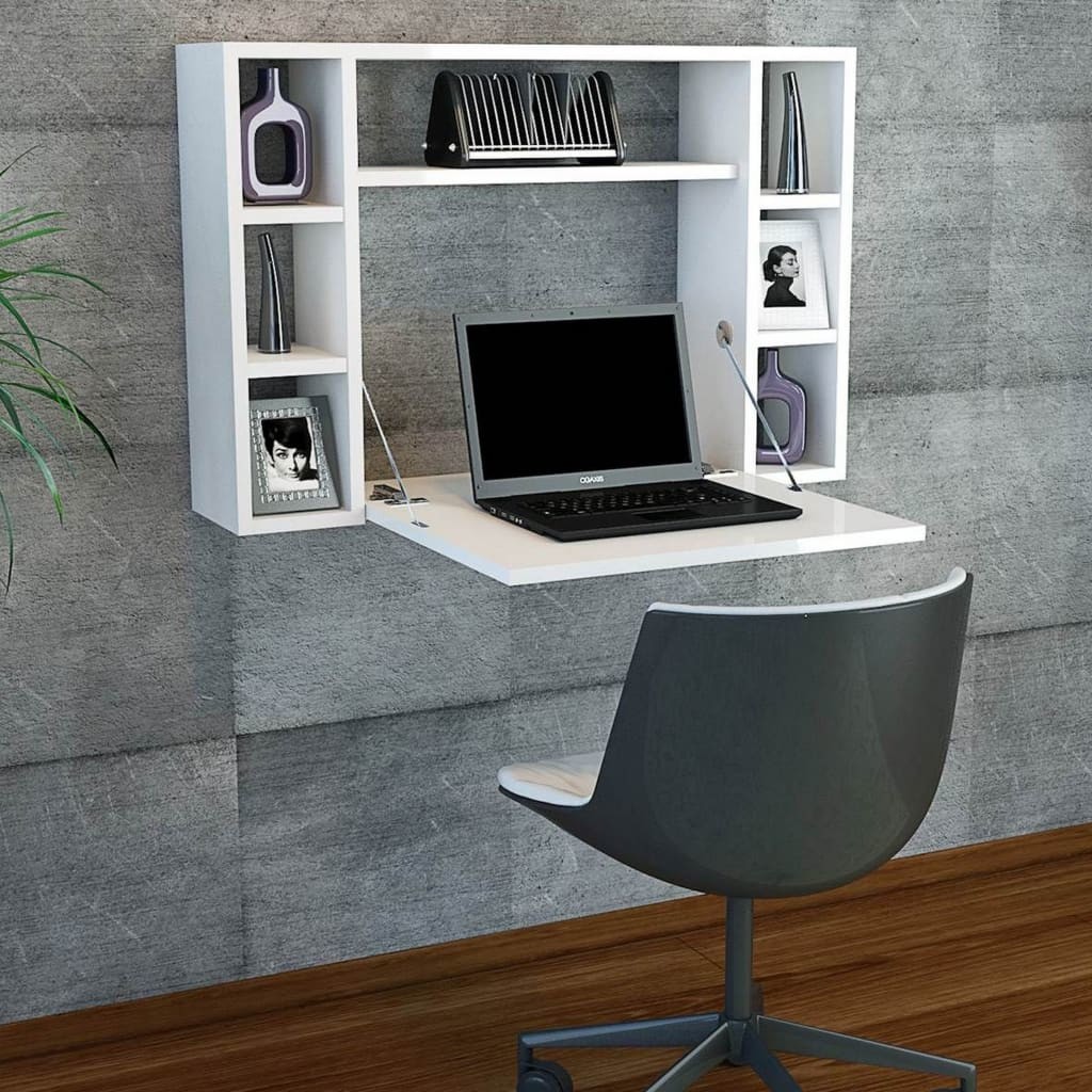 Biurka - Homemania Składane biurko ścienne Omega, 90 x 19,5 x 60 cm, białe Homemania - grafika 1