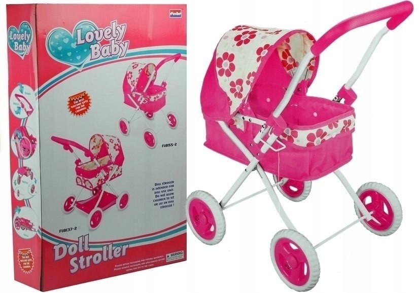 Wózki dla lalek - Import LEANToys Śliczny Różowy Głęboki Wózek dla Lalek w Kwiatki 860 - grafika 1