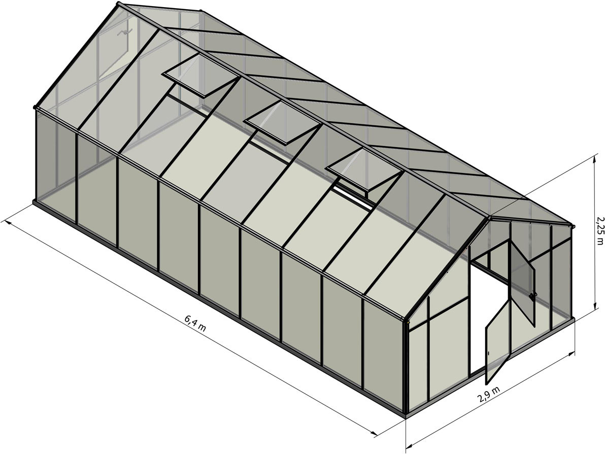 Szklarnie ogrodowe - Emaga Szklarnia Sanus XL-18 wymiar 2,9x6,4m H=2,25cm 18,6m2 poliwęglan 6mm 10201 - grafika 1