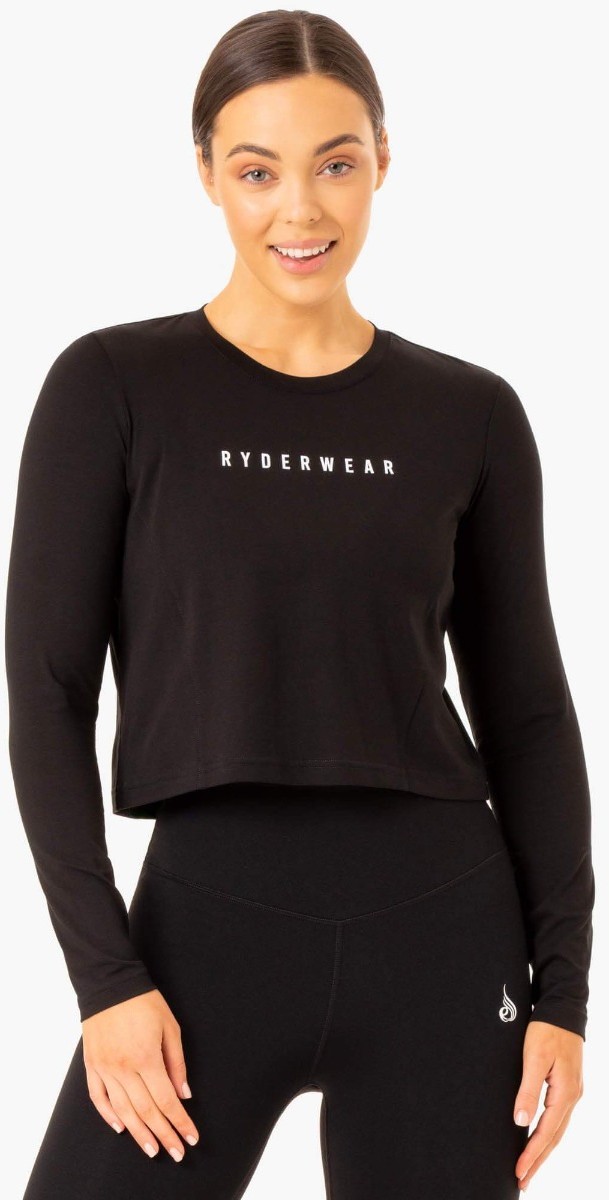 Koszulki sportowe damskie - Ryderwear Damska koszulka z długim rękawem Foundation Black L - grafika 1