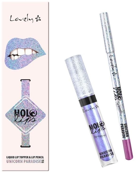 Palety i zestawy do makijażu - Lovely Holo Lips Liquid Lip Topper & Lip Pencil wielofunkcyjny zestaw do makijażu ust 2 Unicorn Paradise - grafika 1