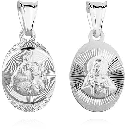Biżuteria religijna - Srebrny medalik Jezus / Matka Boska Szkaplerzna - grafika 1