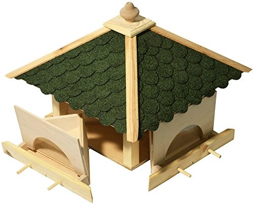 Klatki i wyposażenie dla ptaków - Luxus-Vogelhaus dobar domek dla ptaków z drewna (sosna) z zielonymi gontami bitumicznymi do ustawienia lub zawieszenia, kwadratowy/sześciokątny - grafika 1