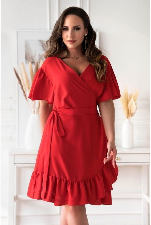 Sukienki - XL-ka Czerwona kopertowa sukienka plus size - Celeste - XL-ka - grafika 1