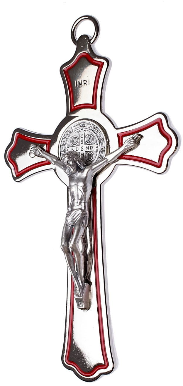 Biżuteria religijna - Produkt włoski Metalowy krzyż św. Benedykta - grafika 1