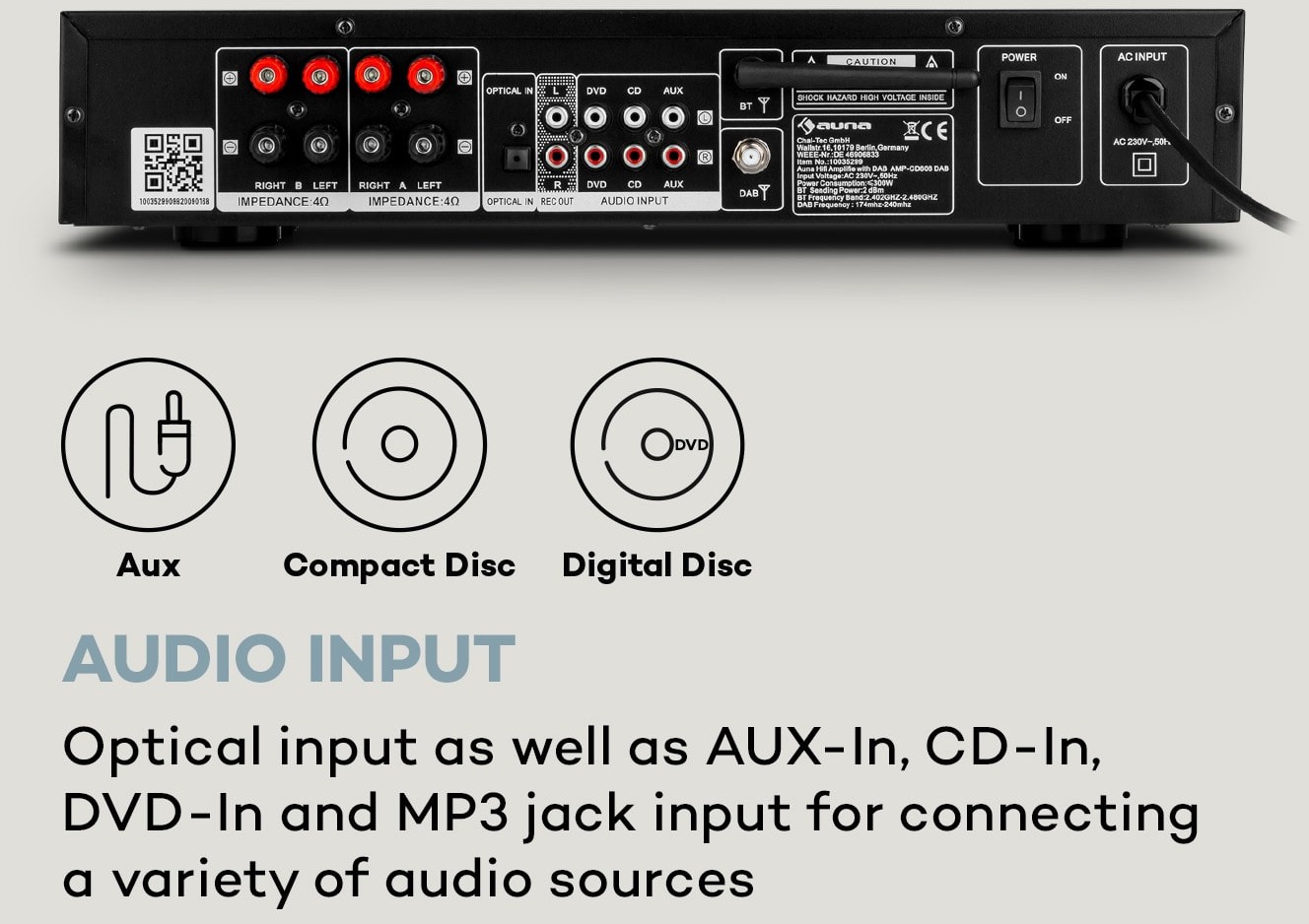 Auna AMP-CD608 DAB, wzmacniacz stereo Hi-Fi, 4 x 100 W RMS, DAB+,  Bluetooth, wejście optyczne, pilot zda - opinie użytkowników Opineo.pl