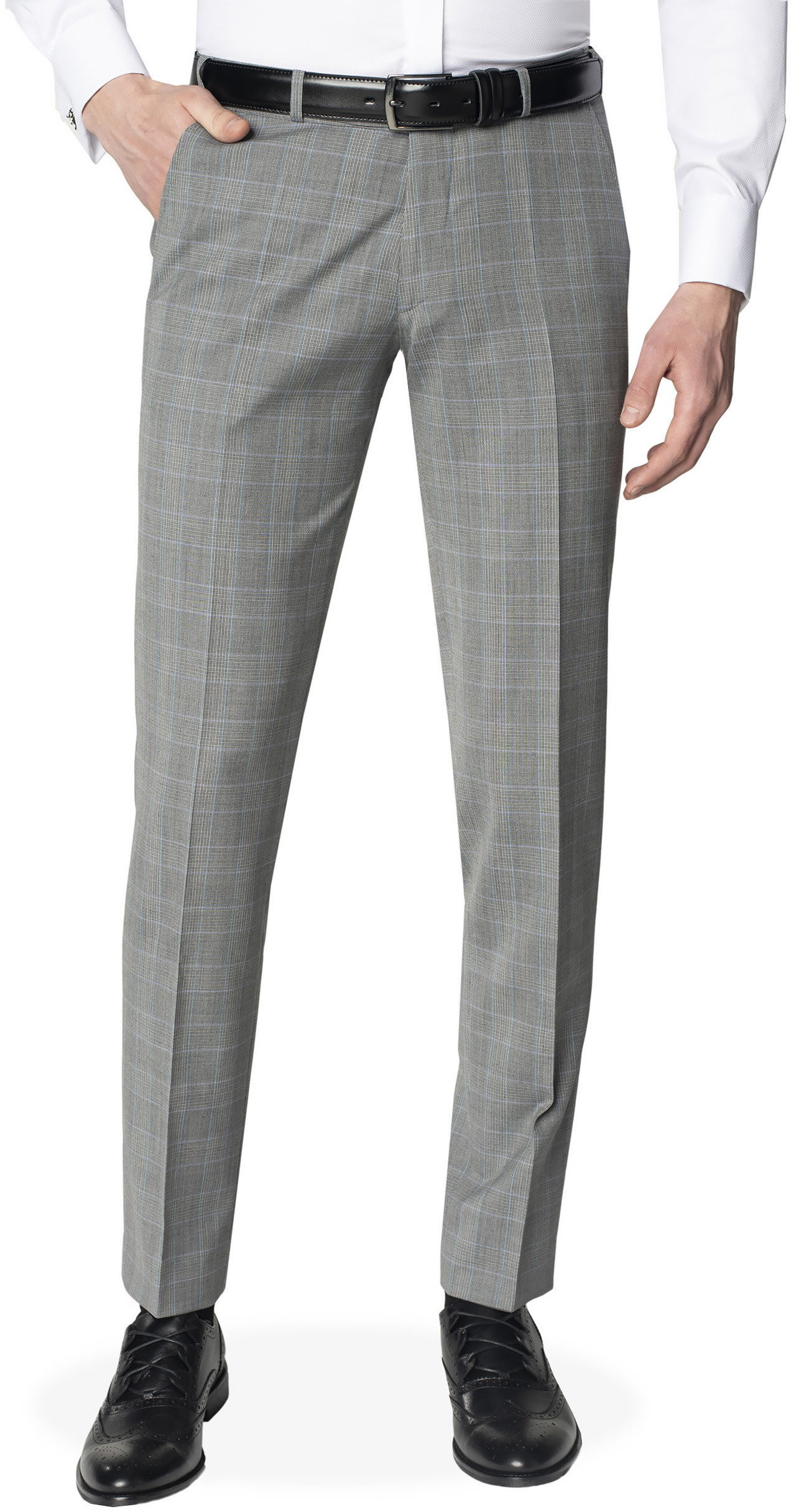 Spodnie męskie - Recman Szare garniturowe spodnie w kratę slim fit Winman BURWIN 315/A - - grafika 1