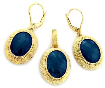 Zestawy biżuterii dla kobiet - Lovrin Złoty komplet biżuterii 585 naturalny szafir 13.21g KO1665A - grafika 1