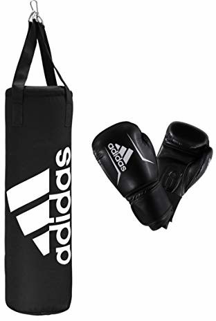 Rękawiczki sportowe damskie - Adidas Unisex młodzieżowy zestaw bokserski dla młodzieży, czarne, rękawice bokserskie: 6 oz/worek bokserski: 43 x 19 cm-6 kg ADIBACJR2 - grafika 1